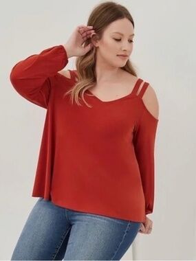 NWT Torrid Terracotta Burnt Orange Cold Cut Out Shoulder Blouse Top Size Large